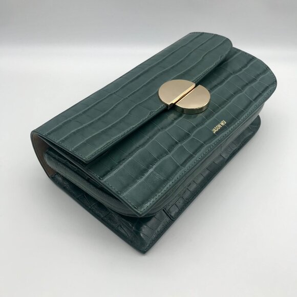 Jason Wu Sage Leaf Croc Embossed Orbit Leather Clutch - Picture 6 of 11